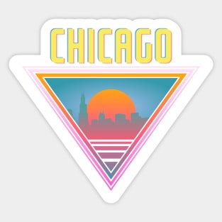 Chicago City Skyline Silhouette Sunrise Retro 80's / 90's Vaporwave Aesthetics - Bright Vintage Design For Sunny Summer Days Sticker